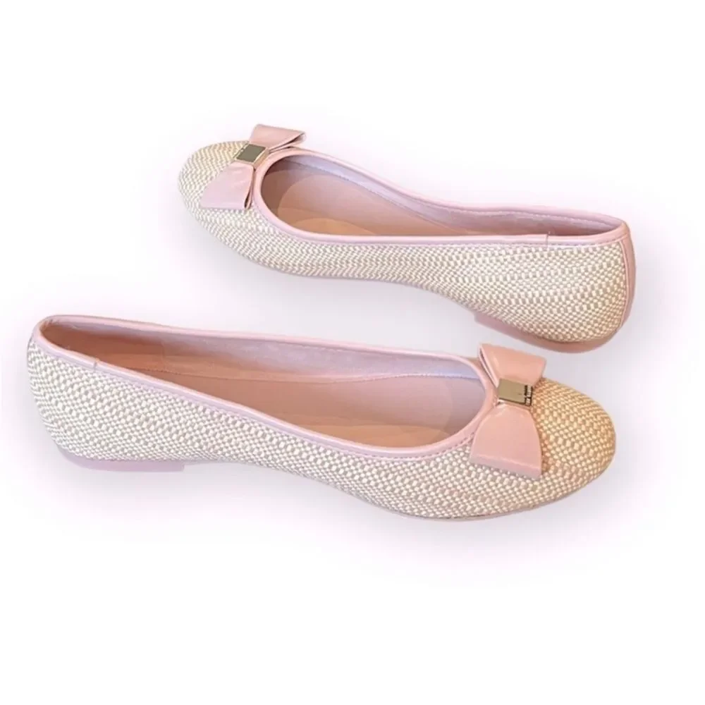 TED BAKER Sualli Bow Raffia Pink Ballet Flat Size 39.5 / 9